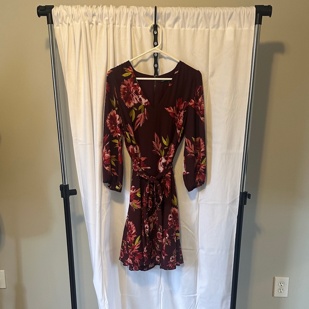 White House Black Market Burgundy Floral Dress
